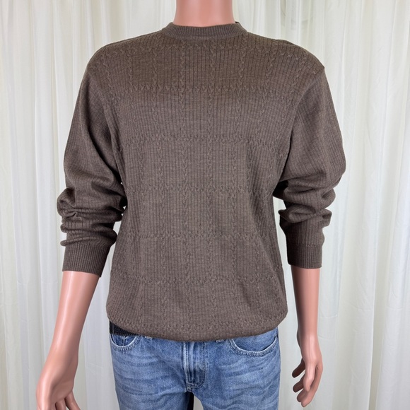 Men's Joseph & Lyman 100% Extrafine Merino Wool Cable Knit Sweater Sz MD Brown - Picture 9 of 12